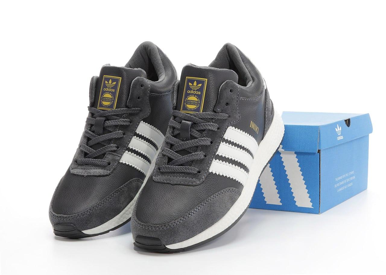 Чоловічі зимові кросівки Adidas INIKI mid Winter Grey White (Сірі) Взуття Адідас Інікі шкіра замш тепле хутро зима В'єтнам, фото 1