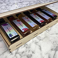 Подарунковий Дегустайційний набір Питних медів 6 смаків у дерев'яній коробочці