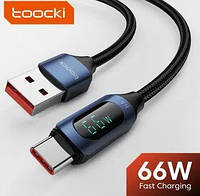 Кабель USB Type-C Toocki 60W 6A 2м с дисплеем, быстрая зарядка, передача данных