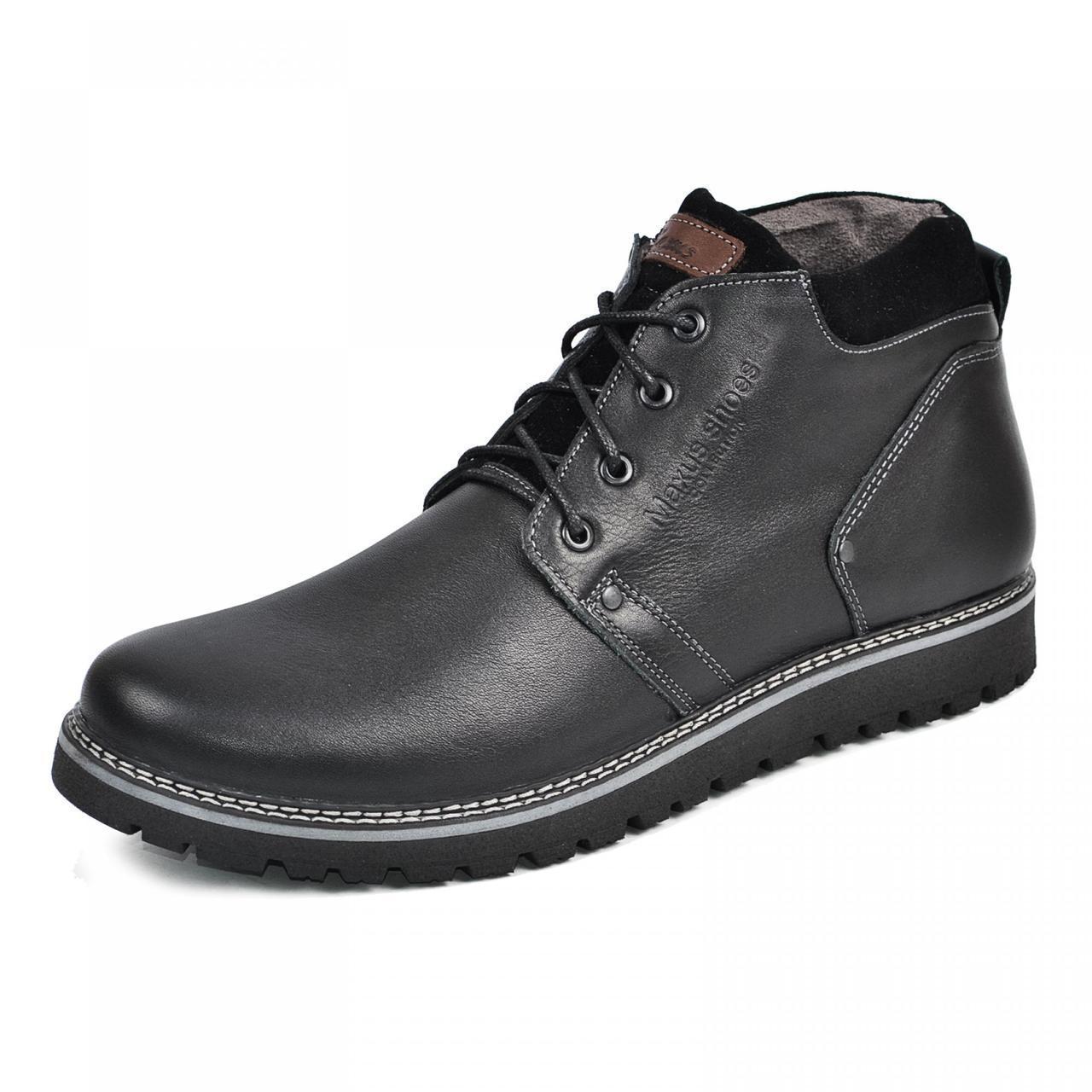 Розмір 48 - устілка 32 сантиметра  Чоловічі зимові комфортні шкіряні черевики на хутрі, чорні  Maxus 82