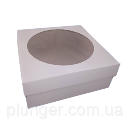 Коробка картонна для торта, чизкейка, пирога, з вікном, 25 см х 25 см х 11 см (25Т), фото 1