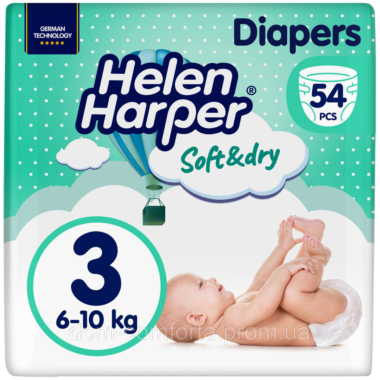Підгузки Helen Harper Soft&Dry New Midi Розмір 3 (6-10 кг) 54 шт (2316772) DL