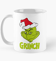 Чашка Керамическая Кружка с принтом Grinch новогодний Белая 330 мл