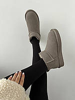 Угги Женские UGG ULTRA MINI LIGHT GREY SUEDE ультра мини прошыты замша хутро серые