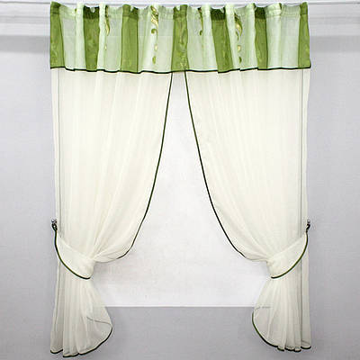 Кухонні штори (280х170см.) з ламбрекеном, на карниз 1-1,5м. Колір молочний з салатовим. Код 084к 59-750