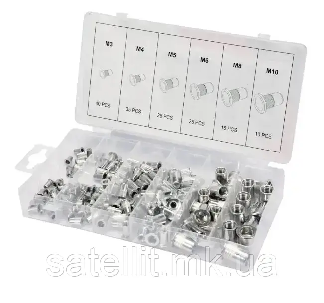 Нитогайка алюмінієва набір YATO; М3-М10, 150 шт., YT-36460, фото 1