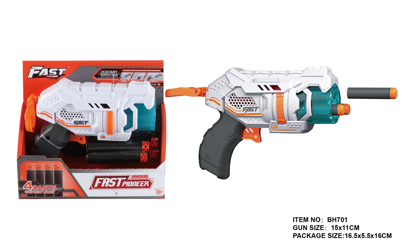 Іграшковий пістолет механічний барабанного типу з м'якими набоями (4 шт.)(15 х 11см), фото 1