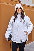 Женская очень теплая стеганая куртка на молнии с округлыми разрезами по бокам размеры 48-62