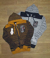 Кофта оптом на подростка с капюшоном на молнии, детский свитер для мальчика вязаный р.10-11 12-13 14-15  лет