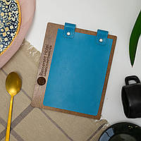 Планшет для фанерный меню с кожаной обложкой и декоративными хлястиками под лист А5