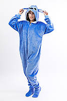 Комбинезон женский и мужской Кигуруми для взрослых Стич синяя теплая пижама XL