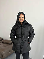 Женская удлиненная зимняя модная куртка с затяжками без капюшона плащевка Lake утеплитель 250 подкладка