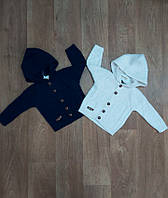 Кофта оптом детская с капюшоном на пуговицах, вязаный детский свитер на мальчика р.0 1 2 3 года