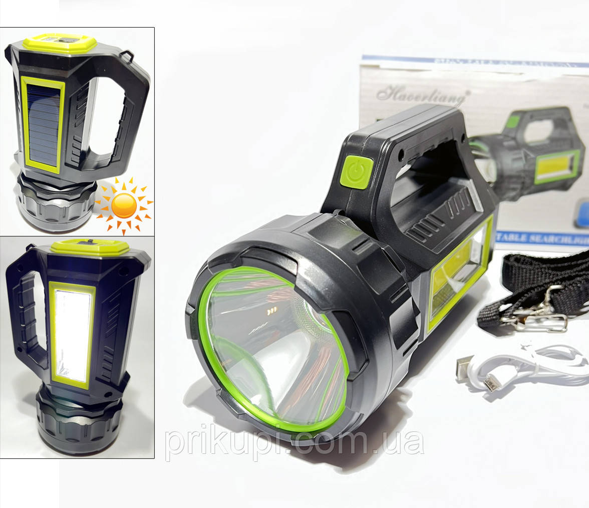 Яскравий ліхтар прожектор на сонячній панелі HEL-T95 30W — потужний переносний світильник, від USB