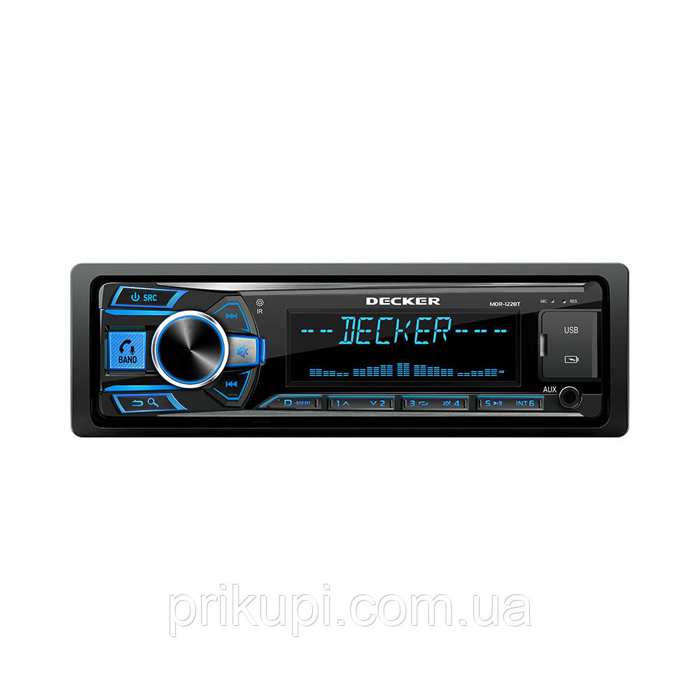 Автомагнітола DECKER MDR-122 BT, 2 виходи на сабвуфер, Bluetooth, FM/AM тюнер, 1 Din магнітолу