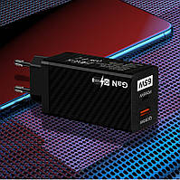 Мережевий зарядний пристрій з USB, Type-C портами, швидке заряджання GaN 65 W BK378