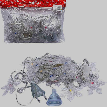 Гірлянда електрична LED 20шт. 4м. Сніжинки великі об'ємні мультиколір D-24, фото 2