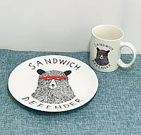 Кружка белая с рисунком Защитник сэндвичей, 350 мл и тарелка