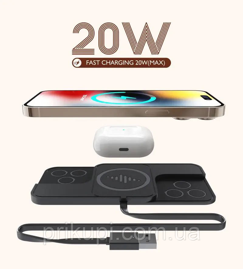 Бездротова зарядка килимок у машину для телефона Аpple iPhone — швидке заряджання від USB 20W Qi для айфона, фото 1