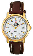 Чоловічий швейцарський кварцовий наручний годинник позолочений зі шкіряним браслетом від Swiss Military by Chrono