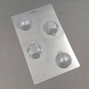 Молд для шоколаду Новорічні іграшки - кульки (середні) - 4 шт