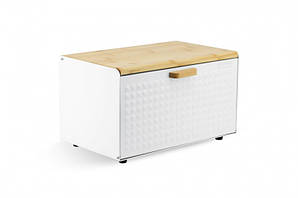 Хлібниця з нержавіючої сталі та дерев'яною кришкою 35.x23.5x21 см. Edenberg EB-135 Білий