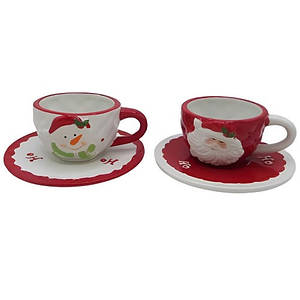 Чашка керамічна Санта Клаус/Сніговик 250 мл з тарілкою (В-3005)