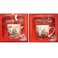 Чашка керамічна Новорічна з ложкою (AT-1764-B)