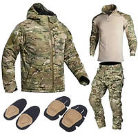 Мужской камуфляжный костюм-тройка HAN WILD M65 Мультикам: Куртка флисовая, Убакс и Штаны с Защитой коленей 54