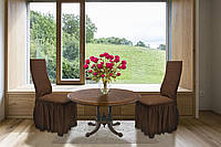 Жакардові чохли на стільці (6 шт) Kayra Roza з спідницею колір коричневий