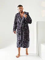 Чоловічий теплий довгий махровий халат із капюшоном розміри M-XXL