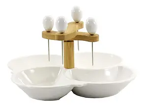 Менажниця 4-х секційна Interos 21см порцеляна PJ02538-S з 4 шпажками