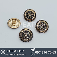 Пуговица металлическая 24р 15мм золотой герб с окантовкой на ножке 100шт (16$)