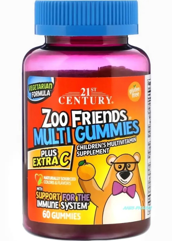 Мультивітаміни для дітей ZOO FRIENDS 21st CENTURY,жув.пастилки ,№60