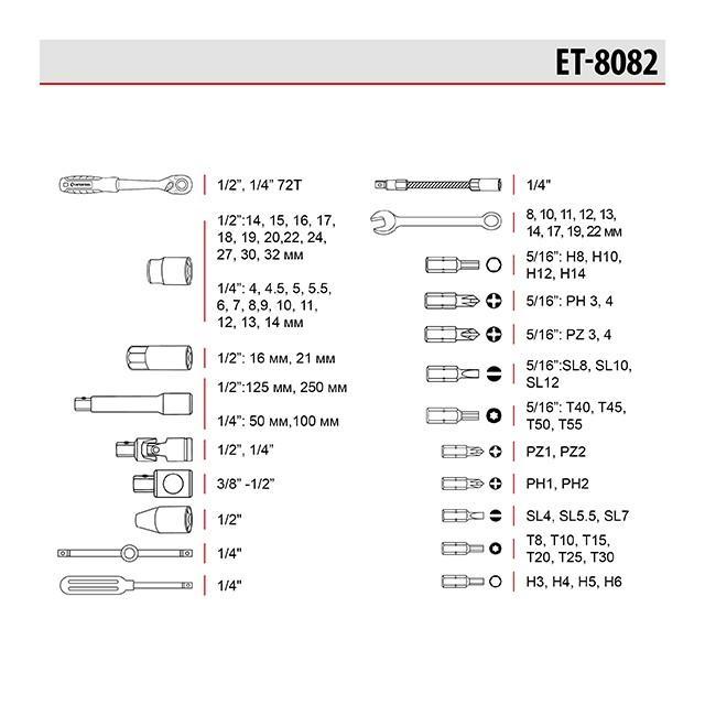 Набор инструмента Intertool - 1/4" x 1/2" 82 ед. Storm - фото 2 - id-p2032021050