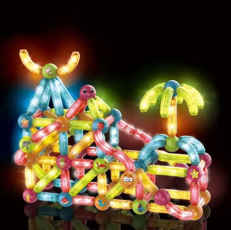 Конструктор магнітний, світиться, Light Magnetic Sticks, 128 деталей, 8909