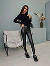 Матові лосини з екошкіри на флісі, Чорні шкіряні лосини на флісі, Лосини екошкіра з утепленням, фото 4