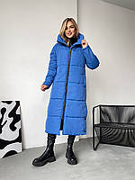 Пальто длинное женское зимнее стеганое с капюшоном разм.44-50