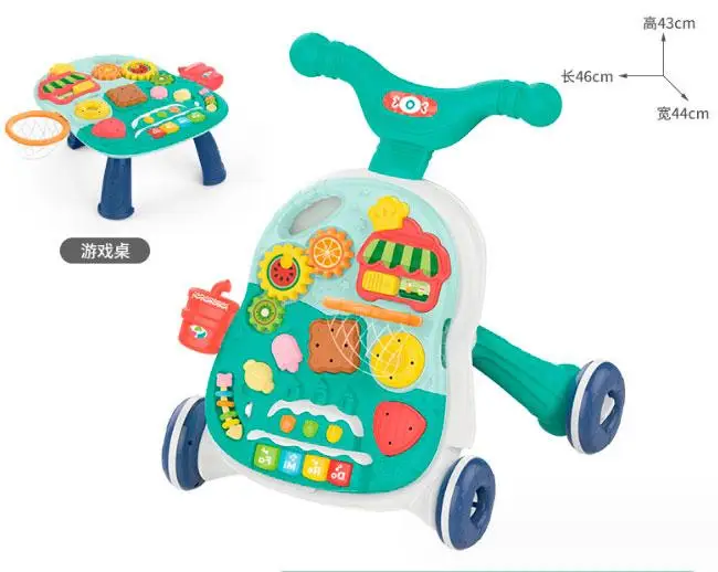 Дитячі музичні ходунки-каталка, що трансформуються в столик, бірюзові, HB 0040 AB, фото 1