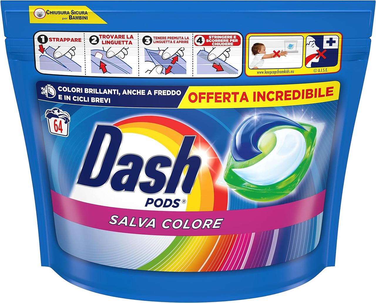 Капсули для прання кольорової білизни Dash Salva Colore 3 в 1 64 шт, фото 1