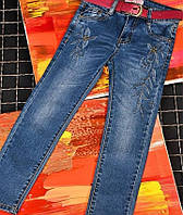 Джинсы оптом на девочку весна - осень, джинсовые брюки со стразами детские рост 98 104 110 116