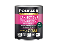 Эмаль-грунт алкидно-уретановая POLIFARB "ЗАХИСТ 3 в 1" для металла и оцинковки, RAL 6005-морская-зелень, 0,9кг