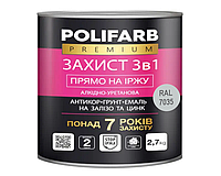 Емаль-ґрунт алкідно-уретанова POLIFARB "Захист 3 в 1" для металу та оцинкування, RAL 7035 світло-сірий 2,7 кг