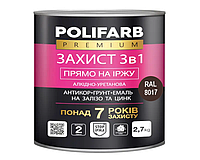 Эмаль-грунт алкидно-уретановая POLIFARB "ЗАХИСТ 3 в 1" для металла и оцинковки, RAL 8017-коричнево-шоколадный,