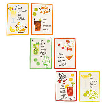 Набір кухонних рушників із бавовни з принтом рецептів італійською мовою "Коктейлі" Centrotex, 6 шт.