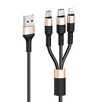 Кабель usb 3 in 1 (Lightning , Micro ,Type С) Hoco X26 Xpress 1m Black Gold