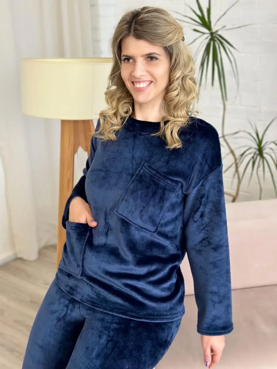 Жіночий темно-синій махровий костюм, домашній одяг у великих розмірах