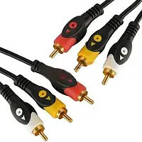 Шнур соединил. 3RCA х 3RCA gold, диам.-4х12мм, черный, 2,4м.