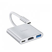 Hoco HB14 Easy use Type-C adapter(Type-C to USB3.0+HDMI+PD) Silver