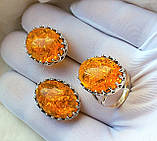 Ювелірний гарнітур срібний бурштиновий колір каміння, фото 6